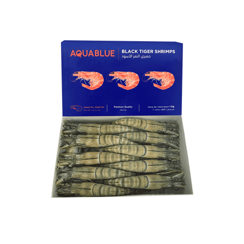 Aquablue, Black Tiger Heads On Shell On Shrimps (HOSO- 8/12) (1 KG)