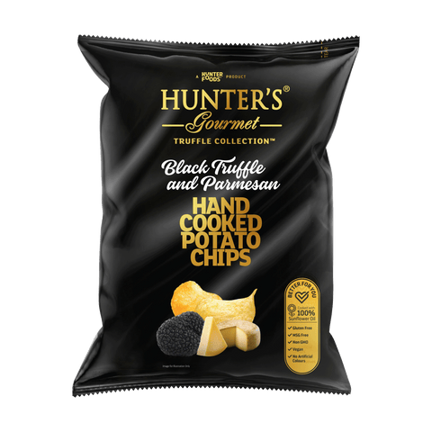 Hunter’s Gourmet, Hand Cooked Potato Chips – Black Truffle & Parmesan