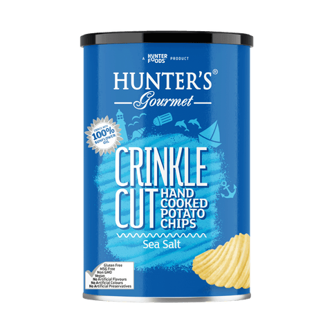 Hunter’s Gourmet, Hand Cooked Crinkled Chips – Sea Salt Canister